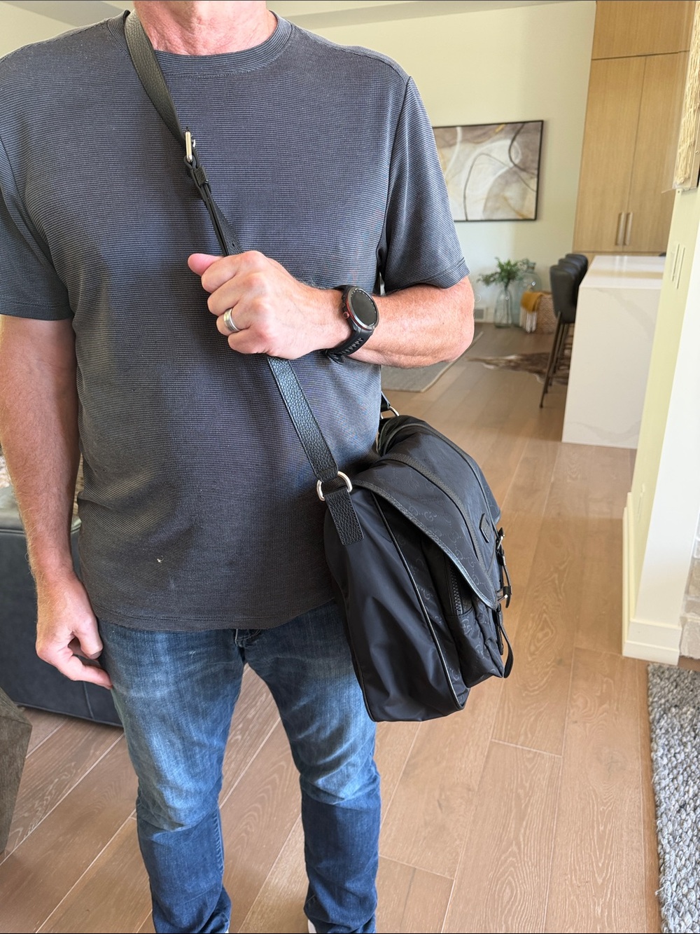 Gucci Black GG Nylon Messenger Bag with Leather Trim - Picture 3 of 13